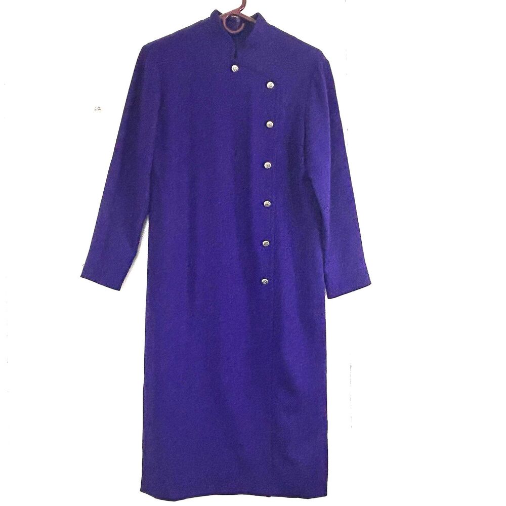 EVAN PICONE VINTAGE MIDI DRESS SIZE 8 PURPLE 100% WOOL LONG SLEEVE DRESS